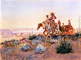 Buffalo Canvas Paintings - Mexican Buffalo Hunters